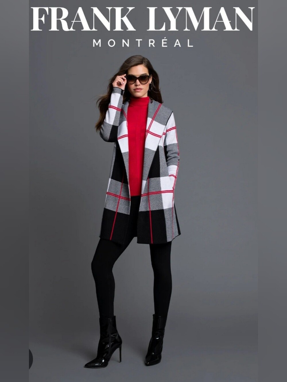 Frank Lyman Design | Black, Gray & Red Plaid Open Cardigan | One Size Fits Most